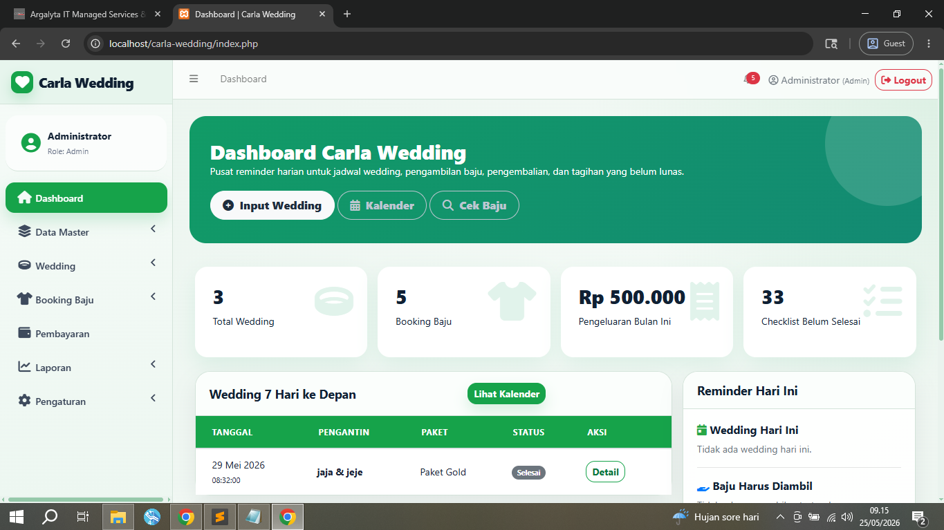 Aplikasi Management Wedding dan Sewa Baju Berbasis Web
