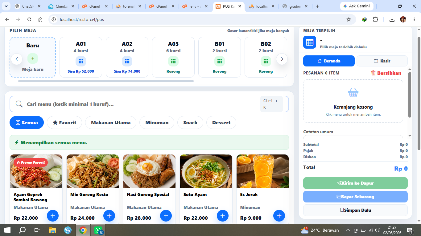 Halaman utama menu poas