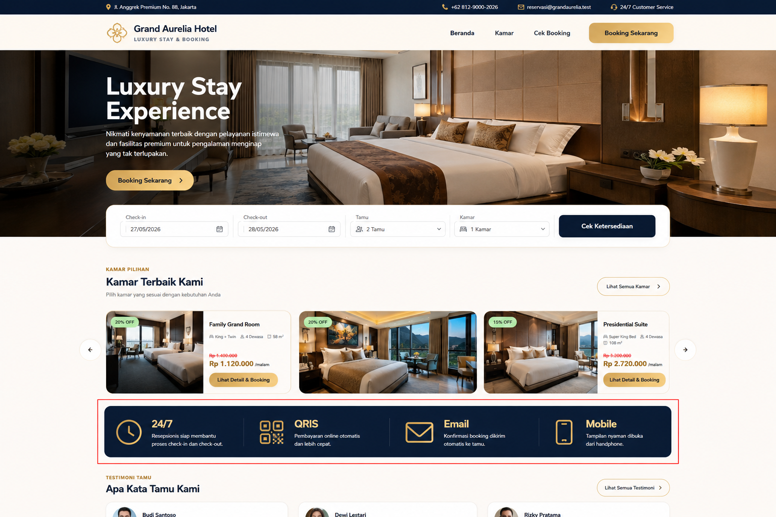 halaman utama website booking hotel
