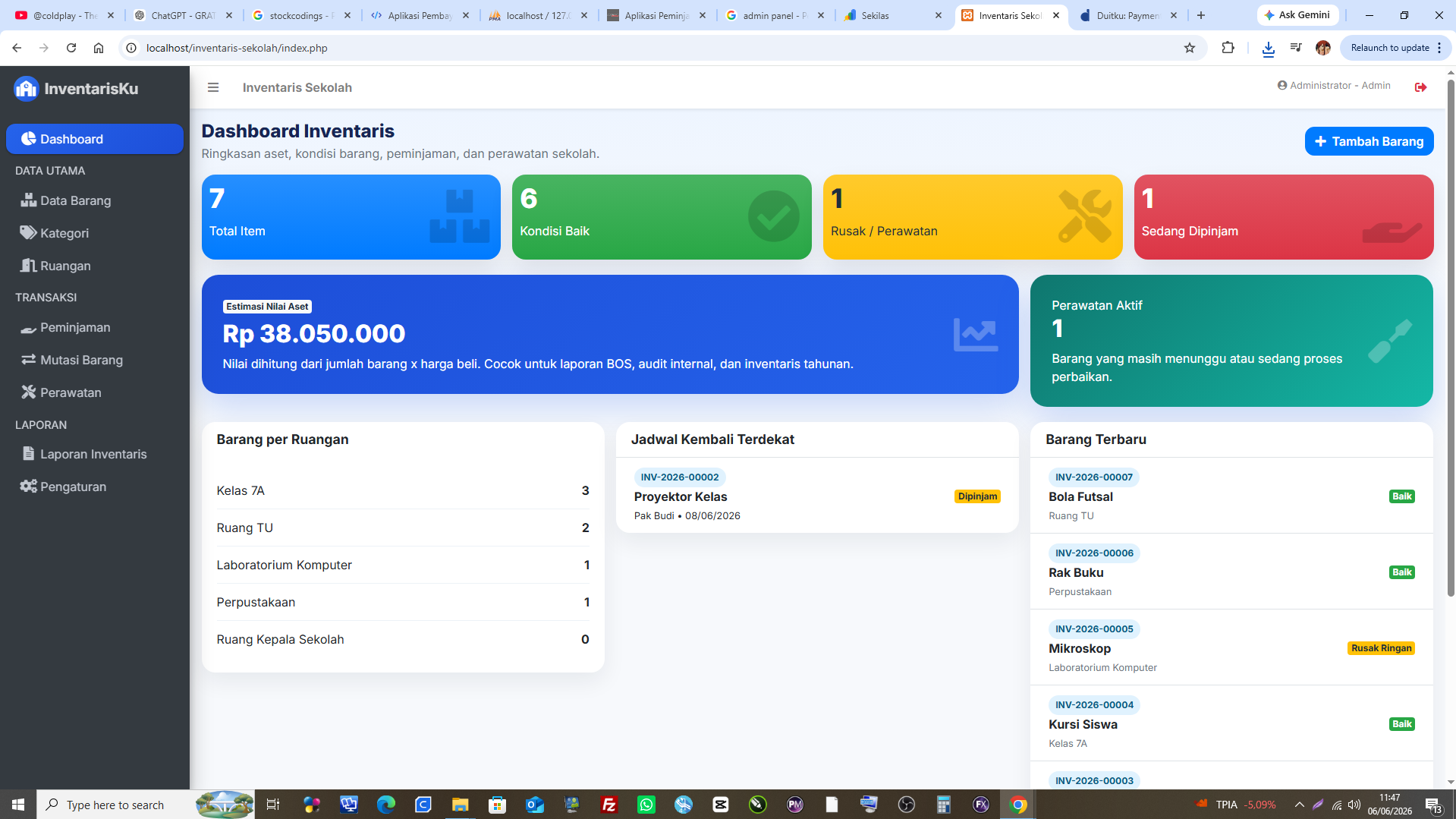 Source Code Aplikasi Inventaris Barang Sekolah Berbasis Web PHP MySQL
