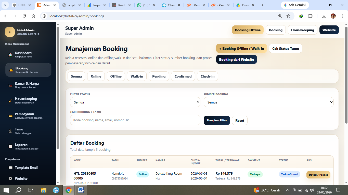 management booking bisa online dan ofline